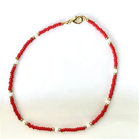 Red Bead Necklace Etsy