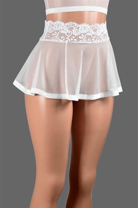 White Mesh Mini Skirt Stretch Lace Sheer Skirt Lingerie Xs To 3xl Plus Size Deranged Designs