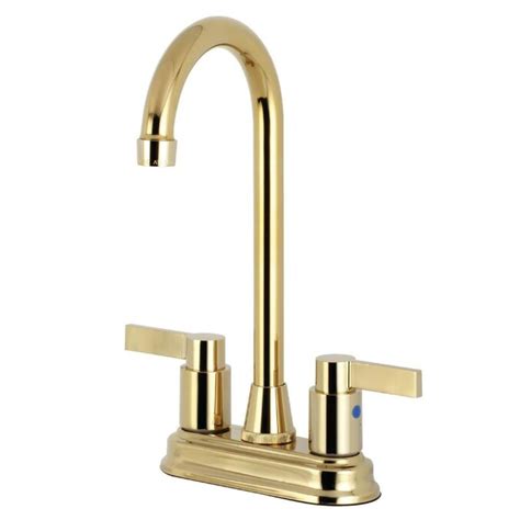 Kingston Brass Nuvofusion Polished Brass 2 Handle Deck Mount Bar And Prep Handle Kitchen Faucet