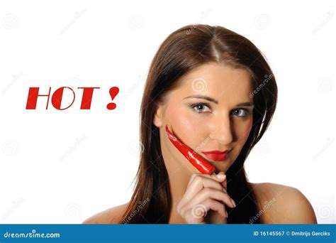 Beautiful Woman With Red Hot Chilli Pepper Stock Image Image Of Cosmetic Lady