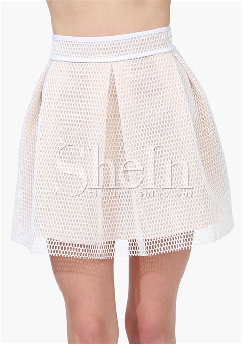 White High Waist Net Skater Skirt Sheinsheinside