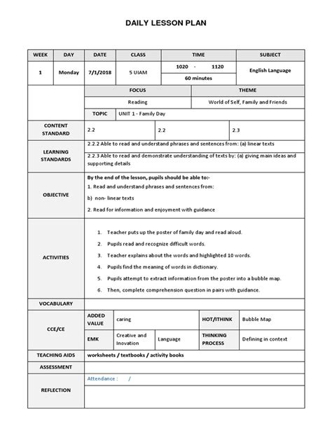 Lesson Plan Year 5 2018 Pdf Lesson Plan English Language