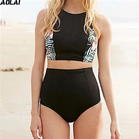 High Waist Swimsuit Two Piece Swimwear Women High Neck Bikini