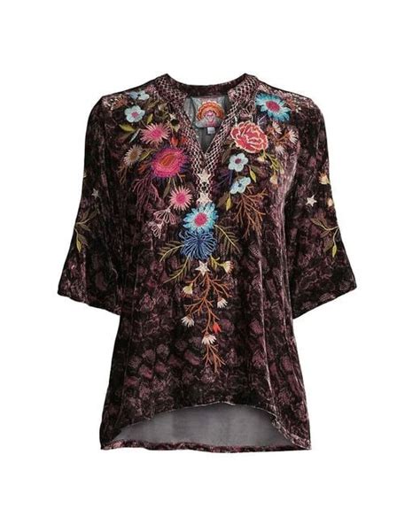 Johnny Was Ulla Embroidered Velvet Blouse In Natural Lyst