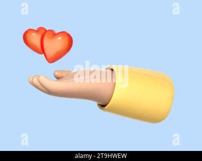 D Cartoon Hand Give Red Heart To Another Social Media Concept D