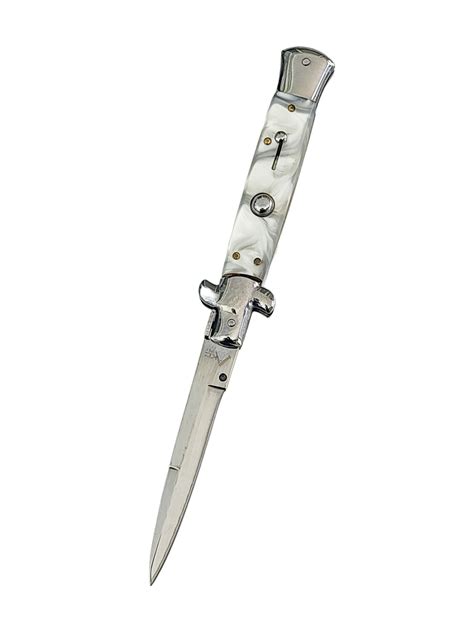 Akc 9 Italian Stiletto White Pearl Automatic Knife 375 Bayonet