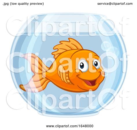 Goldfish In Gold Fish Bowl Cute Cartoon Character By