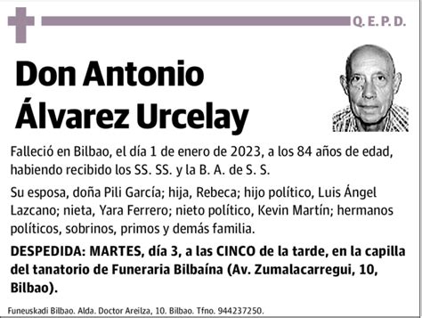 Antonio Lvarez Urcelay Esquela Necrol Gica El Correo