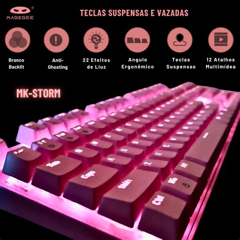 Teclado mecânico para jogos MageGee MK Storm 104 teclas cor Rosa luz