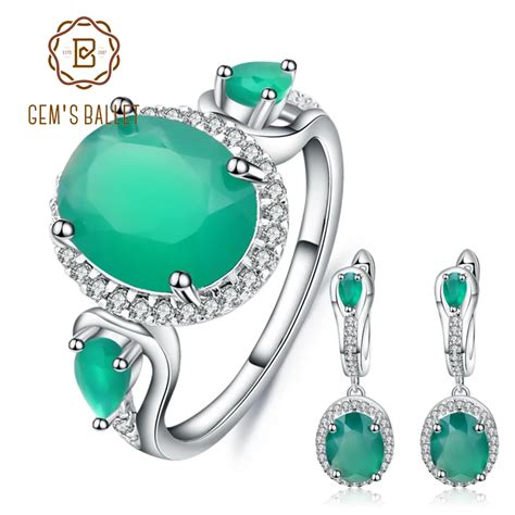 GEM S BALLET conjunto de joyas de ágata verde ovalada Natural para