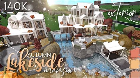 Bloxburg Autumn Lakeside Mansion 140k Exterior Youtube Design