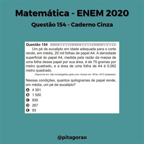 ENEM 2020 Questão 154 da prova de Matemática do Caderno Cinza