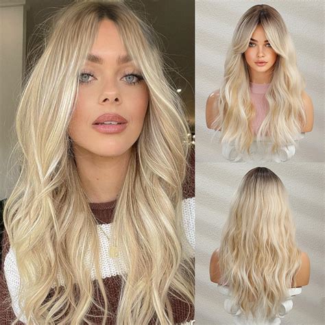 Amazon Ufindcos Blonde Ombre Long Wig With Bangs Curly Wavy Hair