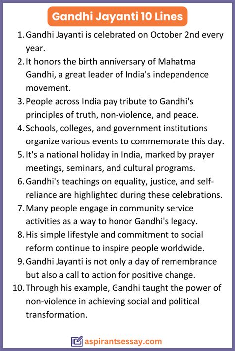 Lines On Gandhi Jayanti In English