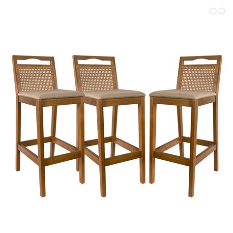 Comprar Kit 3 Banquetas para Bancada Alta Estofada Valência Rattan em