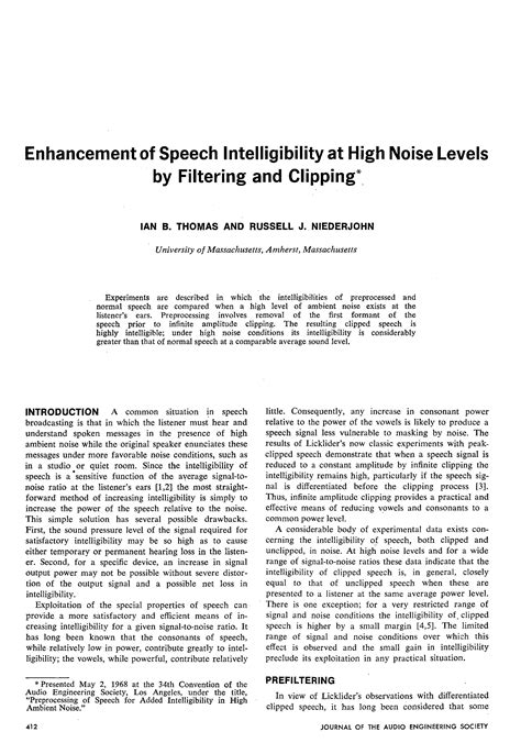 Aes E Library Enhancement Of Speech Intelligibility At High Noise