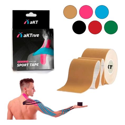 Bandagem Fita Tape Elástica Kinesio Aktive Cor Bege VÁrias Cores Taping Fisioterapia Adesiva