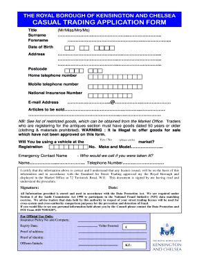 Fillable Online Rbkc Gov Street Trading Casual Trading Application