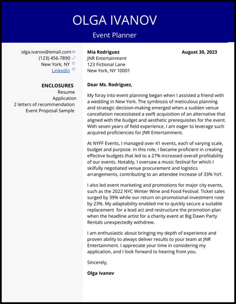 5 Event Planner Cover Letter Examples