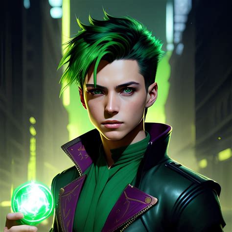 Green Hair Boy Fantasy Centered Fantasy Background Green Eyes