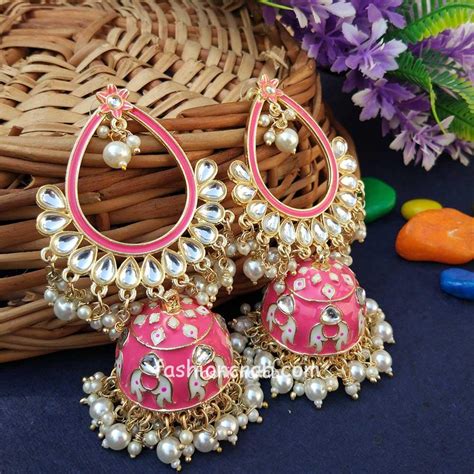 Pink Traditional Heavy Jhumka Earring Fashioncrab