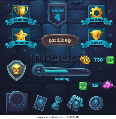 set  items game user interface stock vector royalty