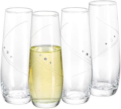 NUPTIO Stemless Champagne Glasses Flutes Set Of 4 Stemless Glasses 6