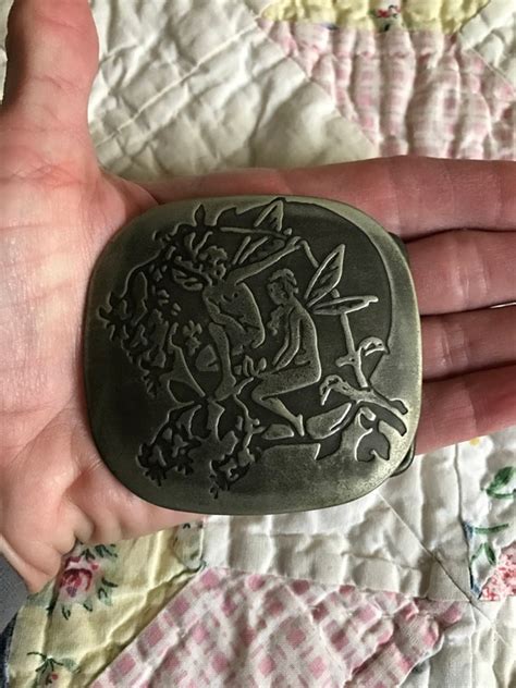 Vintage Antique Belt Buckle Nude Fairies With Flowers Gem