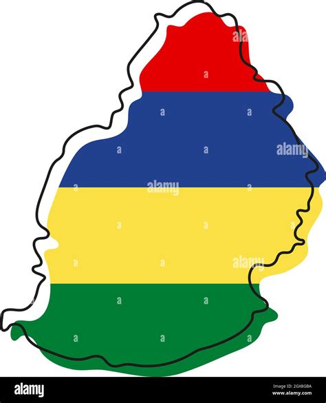 Stylized Outline Map Of Mauritius With National Flag Icon Flag Color