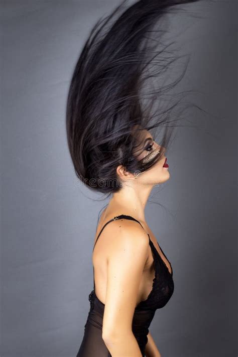 Portrait Of A Beautiful Brunette Woman Posing In Black Ling Stock Image Image Of Body People