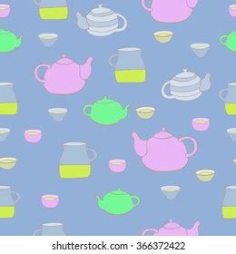 Cute Tea Set Vector Seamless Pattern Stock Vector Royalty Free