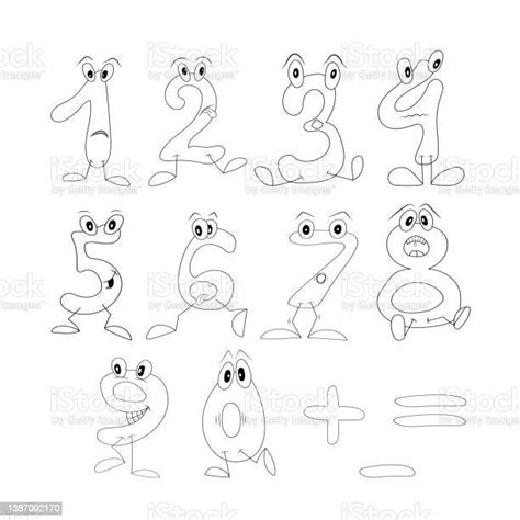 Set Of Cartoon Outline Numbers Funny Figures For Coloring Childrens