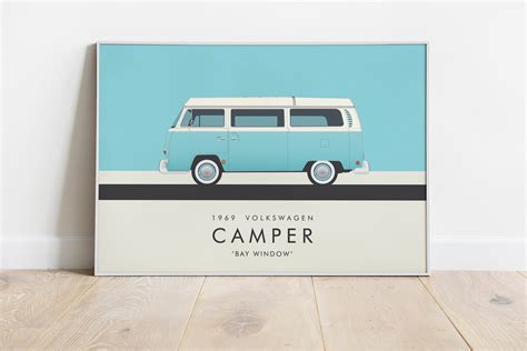 Vw Camper Van T2 Poster Customisable Minimalist Vintage Surf Etsy