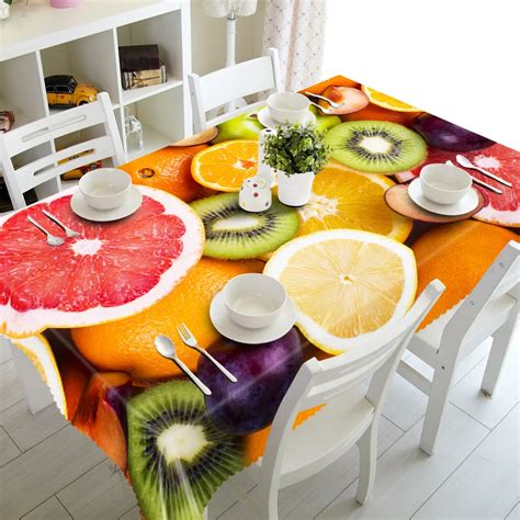 3d Rich Fruit Tablecloth Orange Strawberry Washable Dustproof Thicken Cotton Cloth Rectangular