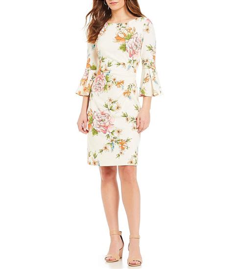 Jessica Howard Floral Print Bell Sleeve Sheath Dress Dresses Sheath