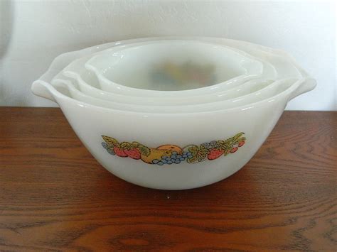 Vintage Fire King Set of 4 Mixing Bowls – Nesting Bowls – Anchor Hocking – Natures Bounty – 1950 ...