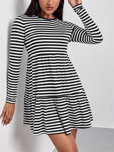 Shein Ezwear Striped Ruffle Hem Dress Shein Usa