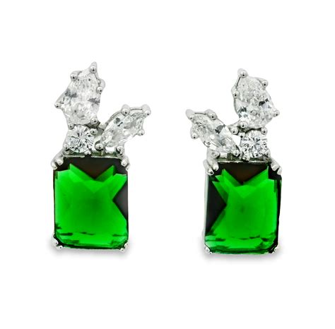 Adorned Green Silver Earrings - High Street Jewelry