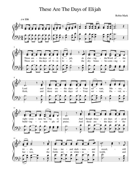 These Are The Days Of Elijah Sheet Music For Piano Satb