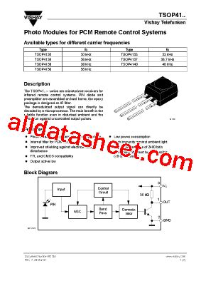 Tsop Datasheet Pdf Vishay Siliconix