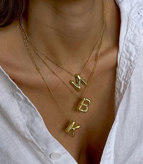 3d Bubble Initial Letter Pendant Necklace 14k Gold Bubble Etsy