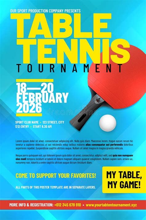 Tennis Tournament Poster Template With Ball Racket And Sample Text