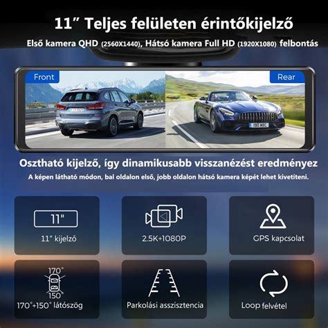 AZDOME PG16S-3CH QUAD HD + 1080P Hátsó + 1080P Belső + GPS + SD Kártya ...