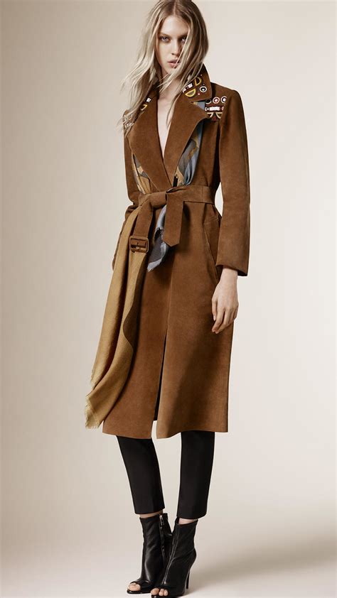 Burberry Embroidered Suede Trench Coat In Brown Lyst