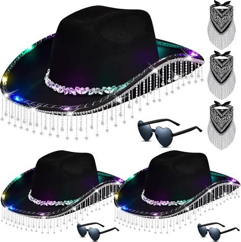 Amazon Hercicy 3 Pcs Light Up Rhinestone Cowboy Hat Glitter Cowboy