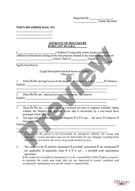 Arizona Affidavit Of Disclosure Pursuant To A R S Affidavit Of Disclosure Us Legal Forms