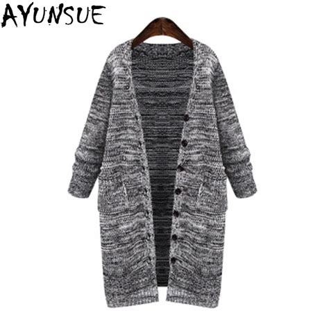 Ayunsue Simple Casual Knitting Long Loose Cardigan Female Jumper 2018 Winter Sweater Women