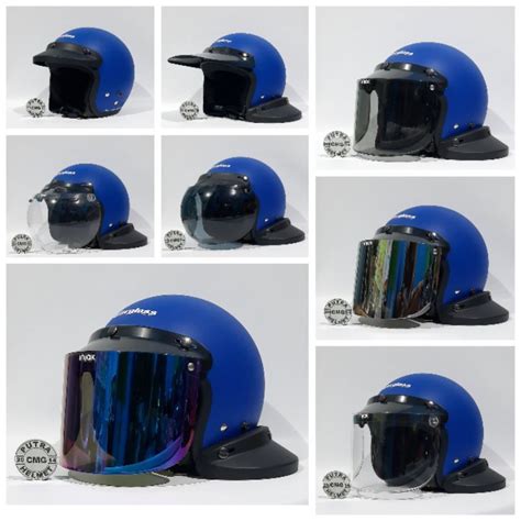 Jual Paket Helm Carglos Original Cfm Cargloss Retro Police Blue Doff