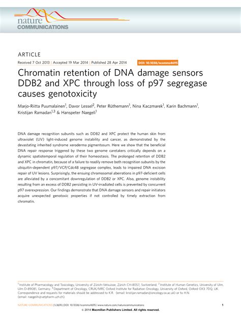 Chromatin Retention Of Dna Damage Sensors Ddb2 And Xpc Through Loss Of