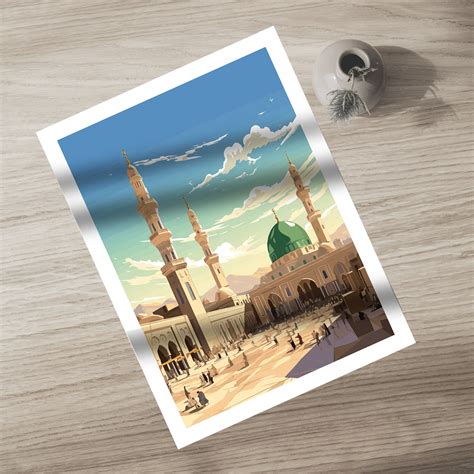 Al Masjid An Nabawi Prophets Mosque Digital Poster Islamic Wall Art